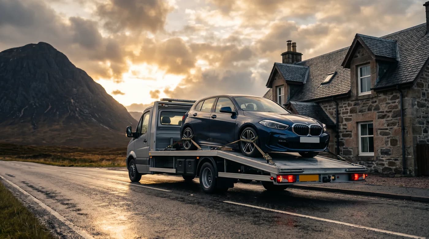 A car being collected from a driveway